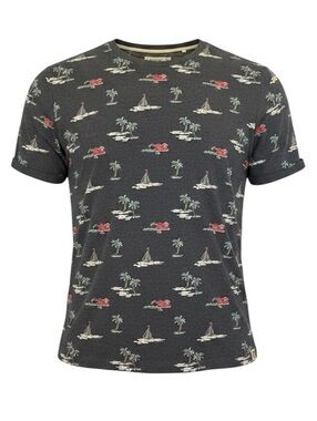 Free Planet T Shirt Mens Large Gray Nautical Sailboat Palm Tree Print Crew Neck